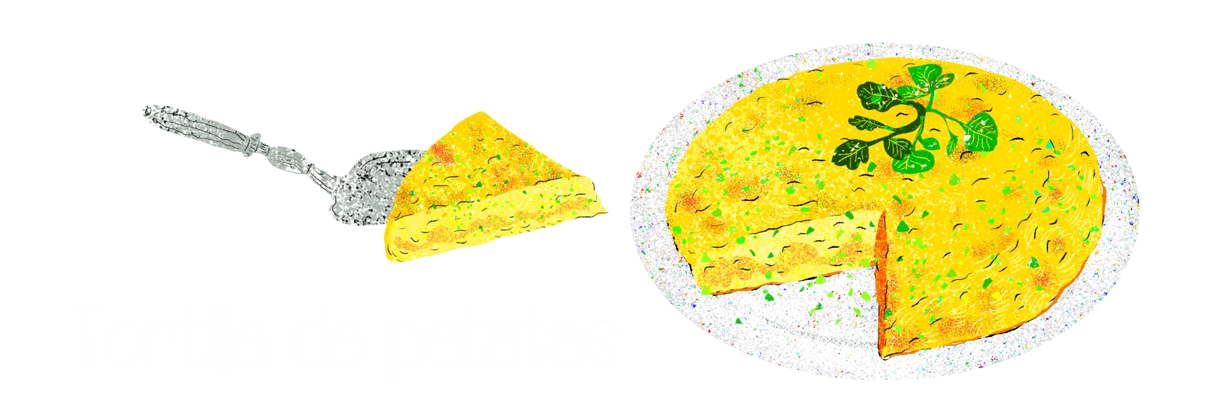 스페인 바스크 요리 중 유명한 토르티야 데 파타타스의 일러스트레이션.